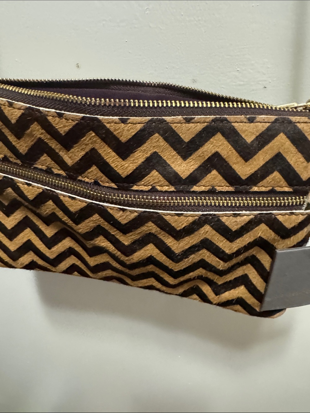 Monserat De Lucca Black and Tan Chevron Chain Crossbody